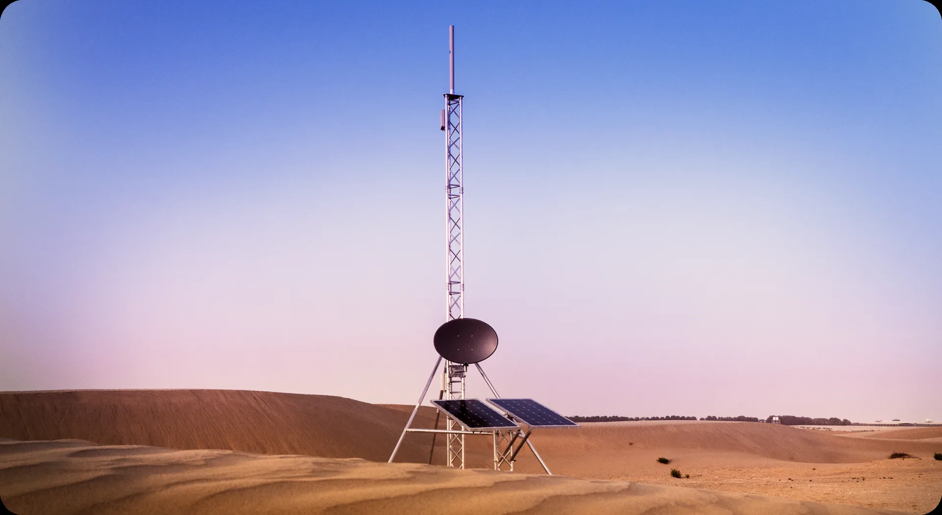 Solar-powered Fuzion network site in a desert landscape